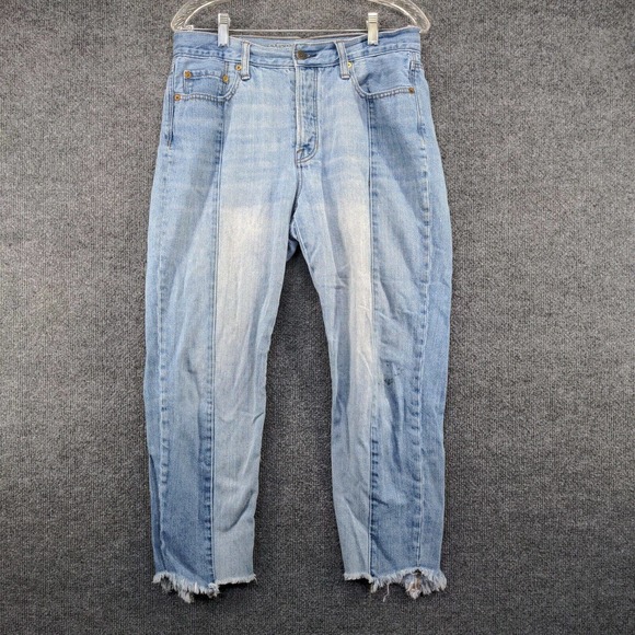 American Eagle Women's Vintage Hi-Rise Cropped Jeans Blue 10 Frayed Button Fly - Picture 2 of 15